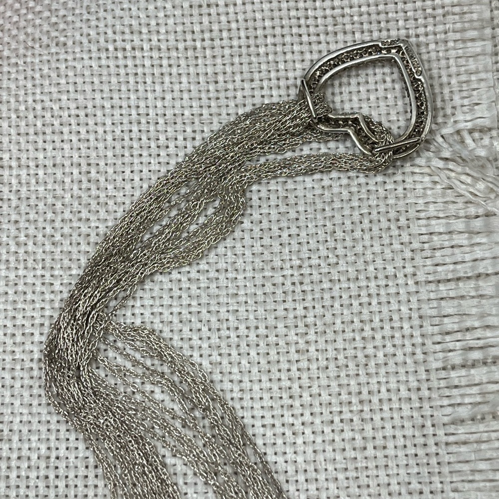 Vintage Diamonique Multi-Strand Necklace with Heart Pendant 16-18" Adjustable - Picture 11 of 15